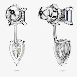 Mesmera Blue Mixed Cut Rhodium Plated Jacket Earrings 5665767