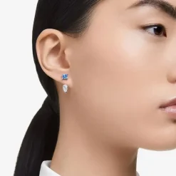 Mesmera Blue Mixed Cut Rhodium Plated Jacket Earrings 5665767