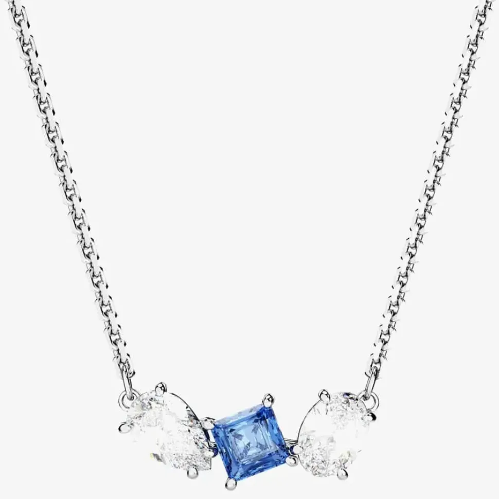 Mesmera Blue Mixed Cuts Rhodium Plated Necklace 5668276