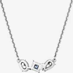 Mesmera Blue Mixed Cuts Rhodium Plated Necklace 5668276
