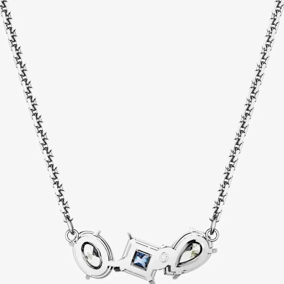 Mesmera Blue Mixed Cuts Rhodium Plated Necklace 5668276