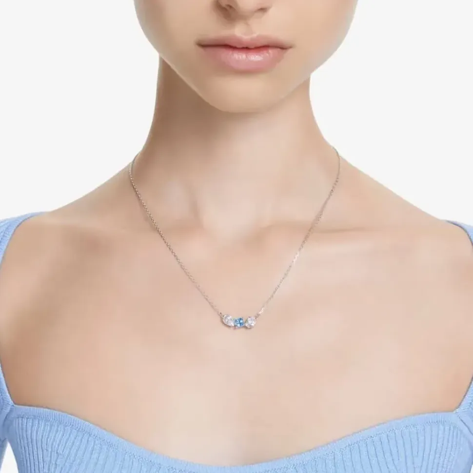 Mesmera Blue Mixed Cuts Rhodium Plated Necklace 5668276