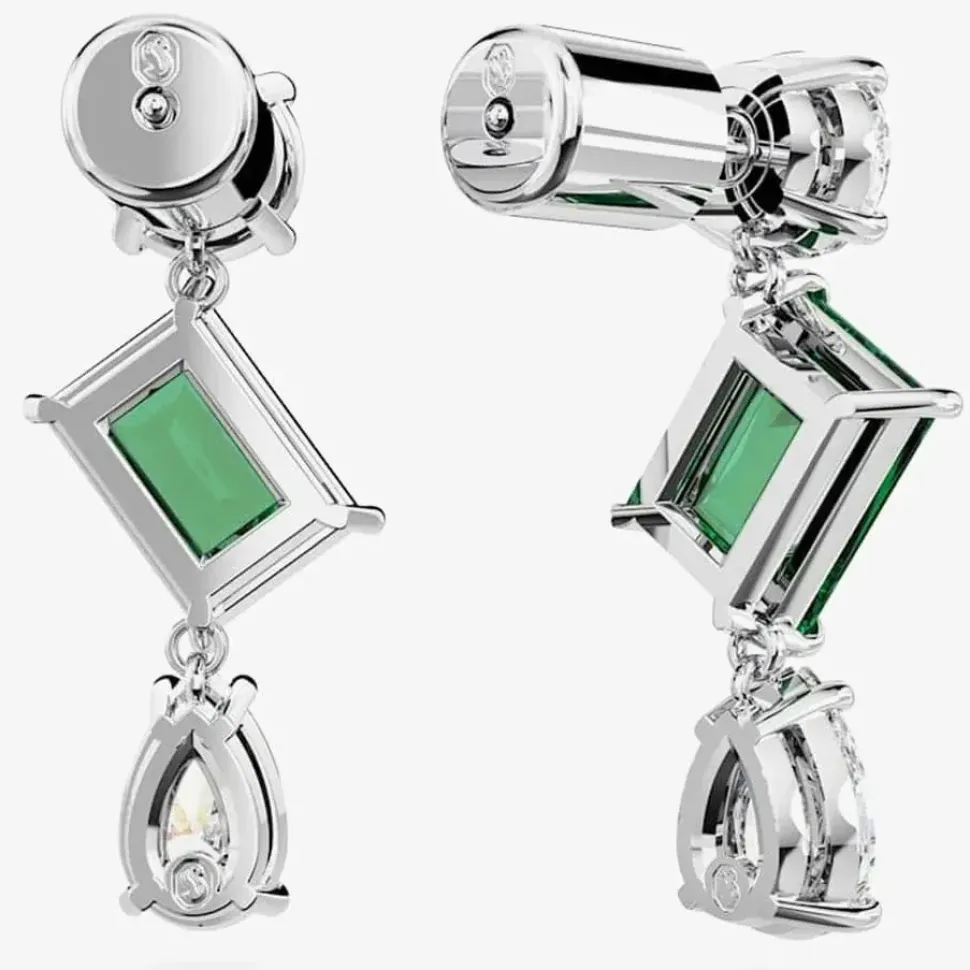 Mesmera Green Mixed Cut Rhodium Plated Dropper Earrings 5665878
