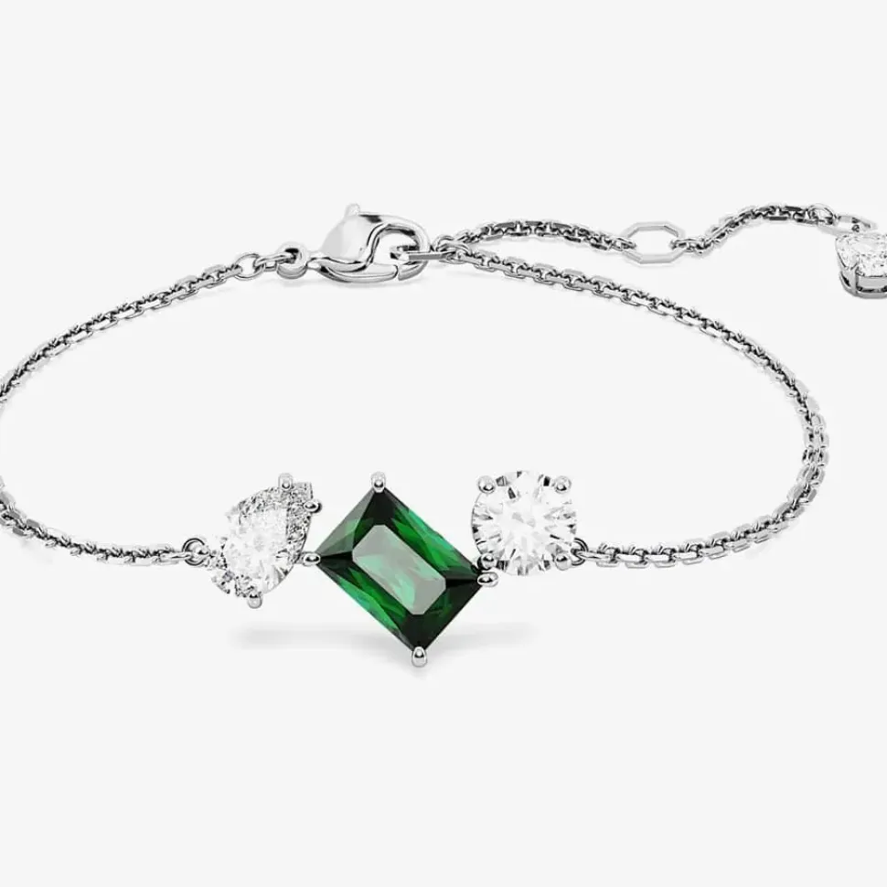 Mesmera Green Mixed Cuts Rhodium Plated Bracelet 5668360 (M)