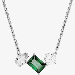 Mesmera Green Mixed Cuts Rhodium Plated Necklace 5668278