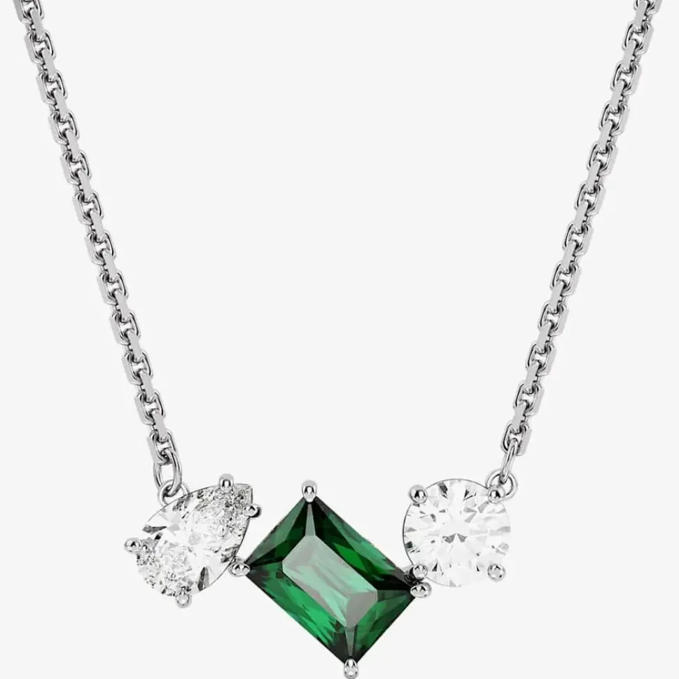 Mesmera Green Mixed Cuts Rhodium Plated Necklace 5668278