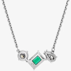 Mesmera Green Mixed Cuts Rhodium Plated Necklace 5668278