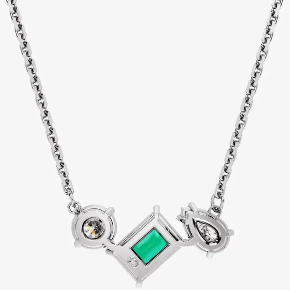 Mesmera Green Mixed Cuts Rhodium Plated Necklace 5668278