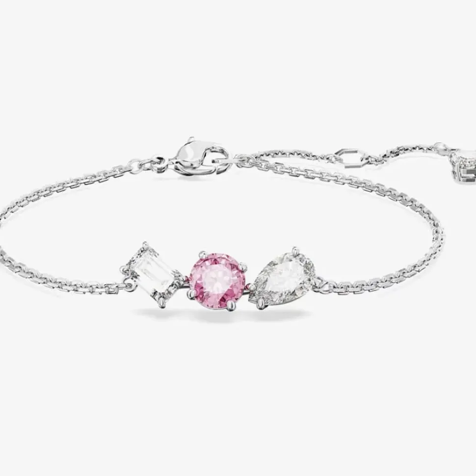 Mesmera Pink Mixed Cuts Rhodium Plated Bracelet 5668361 (M)