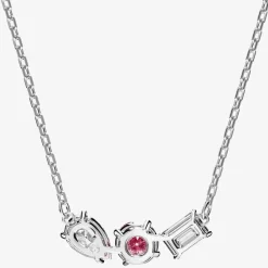 Mesmera Pink Mixed Cuts Rhodium Plated Necklace 5668275