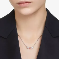 Mesmera Pink Mixed Cuts Rhodium Plated Necklace 5668275