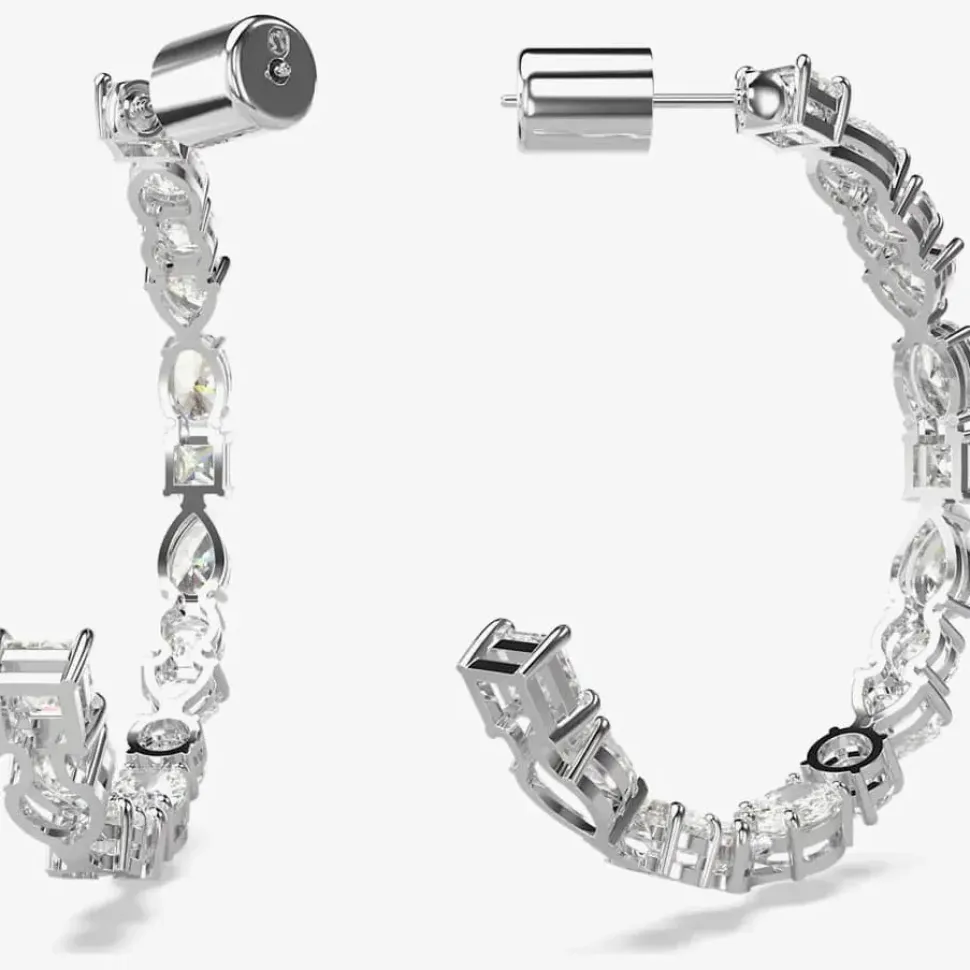 Mesmera White Mixed Cut Rhodium Plated Hoop Earrings 5672834