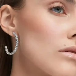 Mesmera White Mixed Cut Rhodium Plated Hoop Earrings 5672834