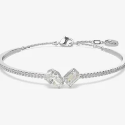 Mesmera White Mixed Cuts Rhodium Plated Bangle 5667253 (M)