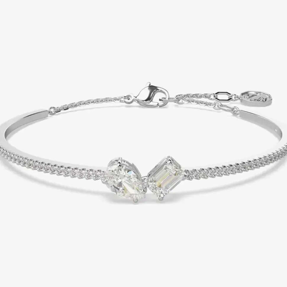 Mesmera White Mixed Cuts Rhodium Plated Bangle 5667253 (M)