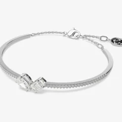 Mesmera White Mixed Cuts Rhodium Plated Bangle 5667253 (M)