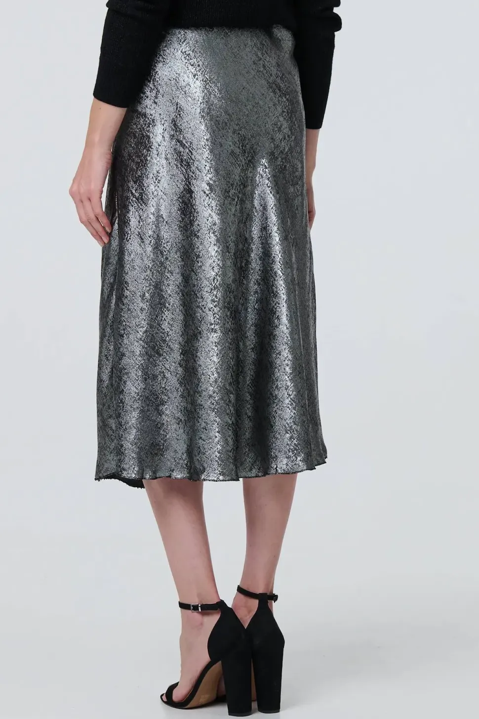 Metallic A-Line Midi Slip Skirt