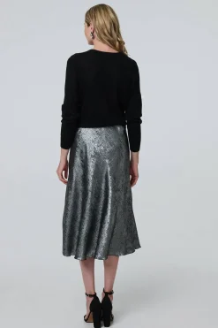 Metallic A-Line Midi Slip Skirt