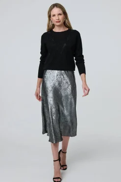 Metallic A-Line Midi Slip Skirt