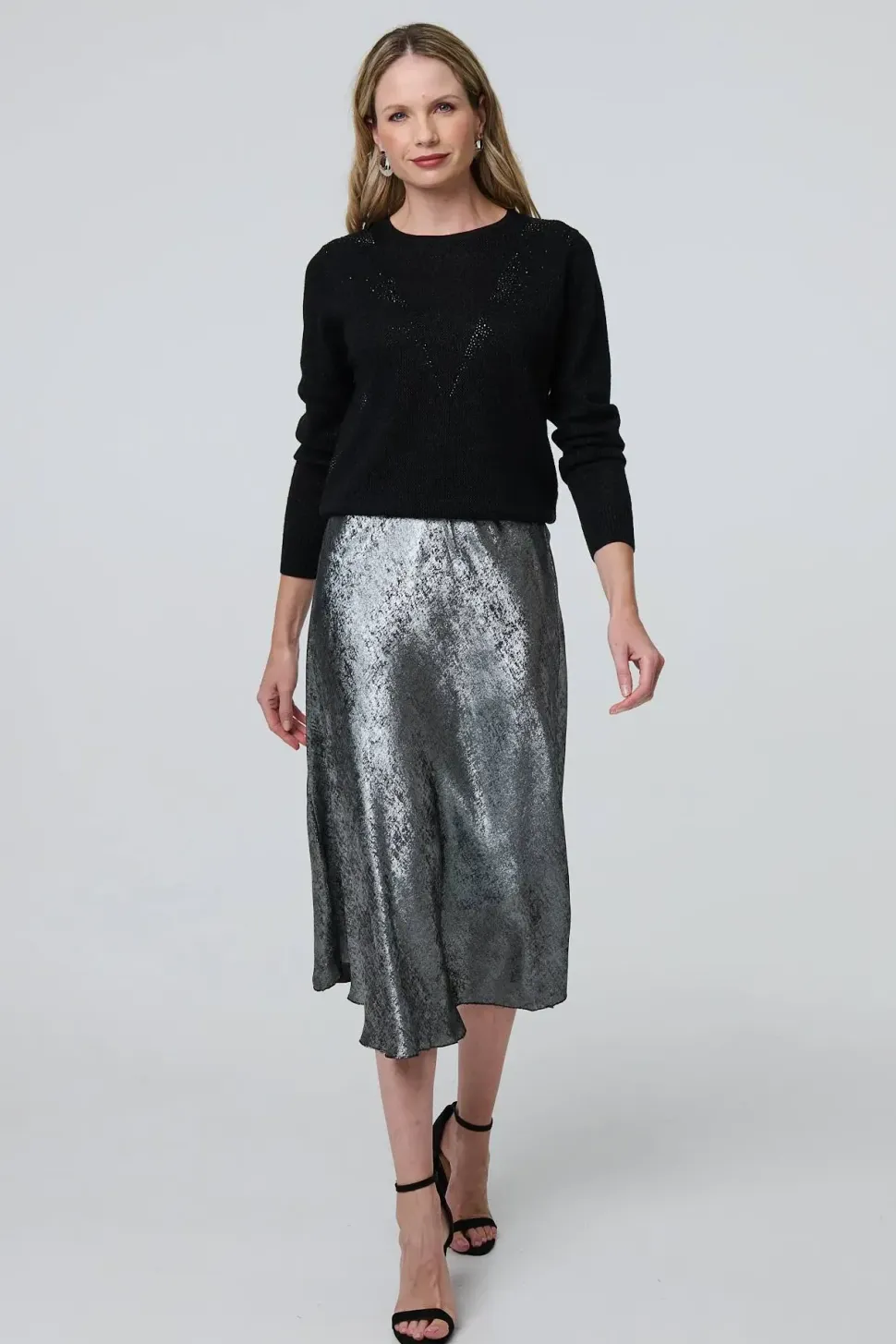 Metallic A-Line Midi Slip Skirt