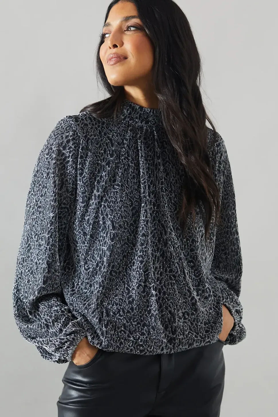 Metallic Animal High Neck Blouse