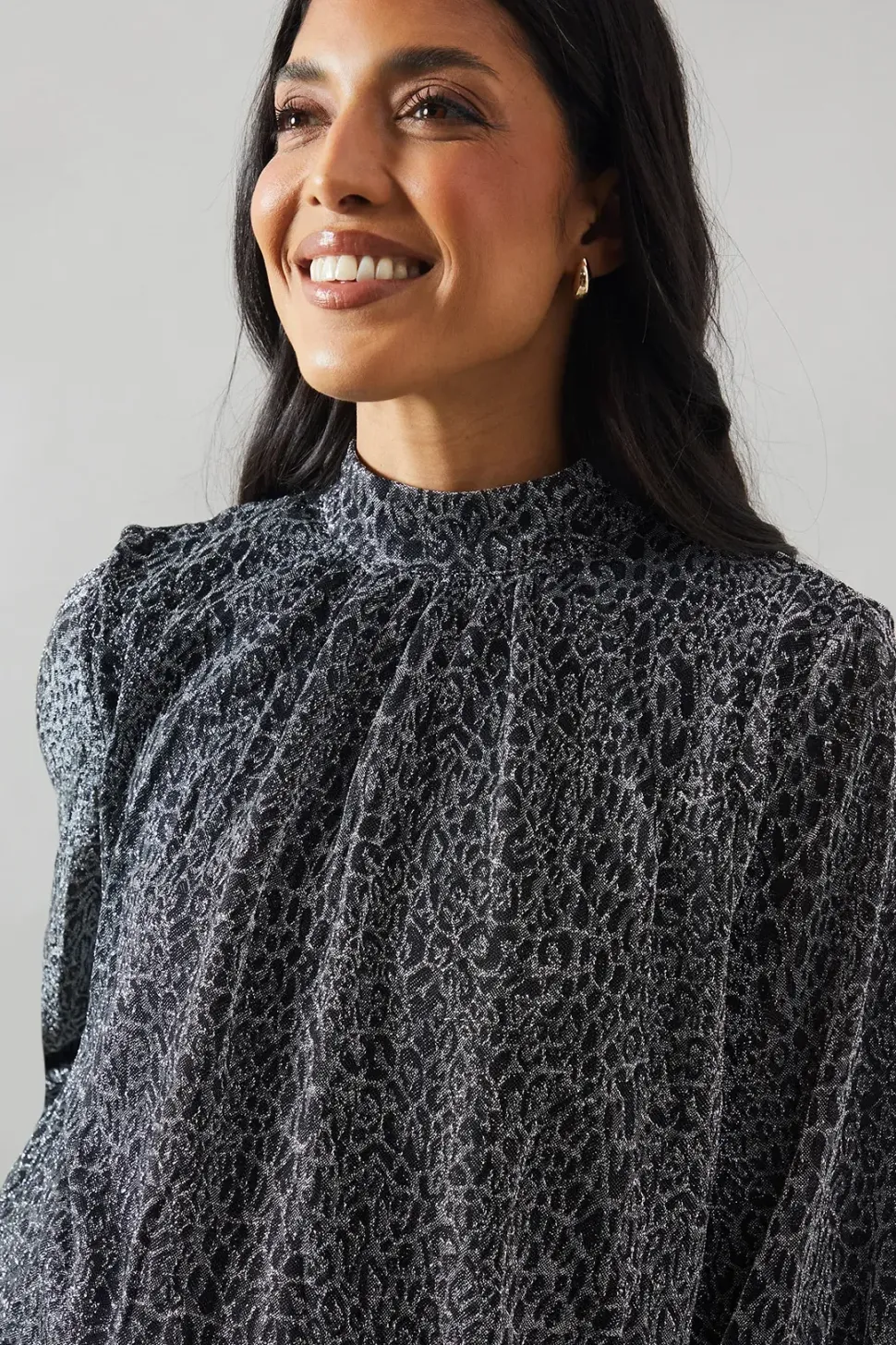 Metallic Animal High Neck Blouse