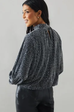 Metallic Animal High Neck Blouse