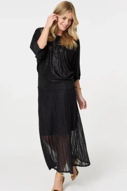Metallic 3/4 Batwing Sleeve Top