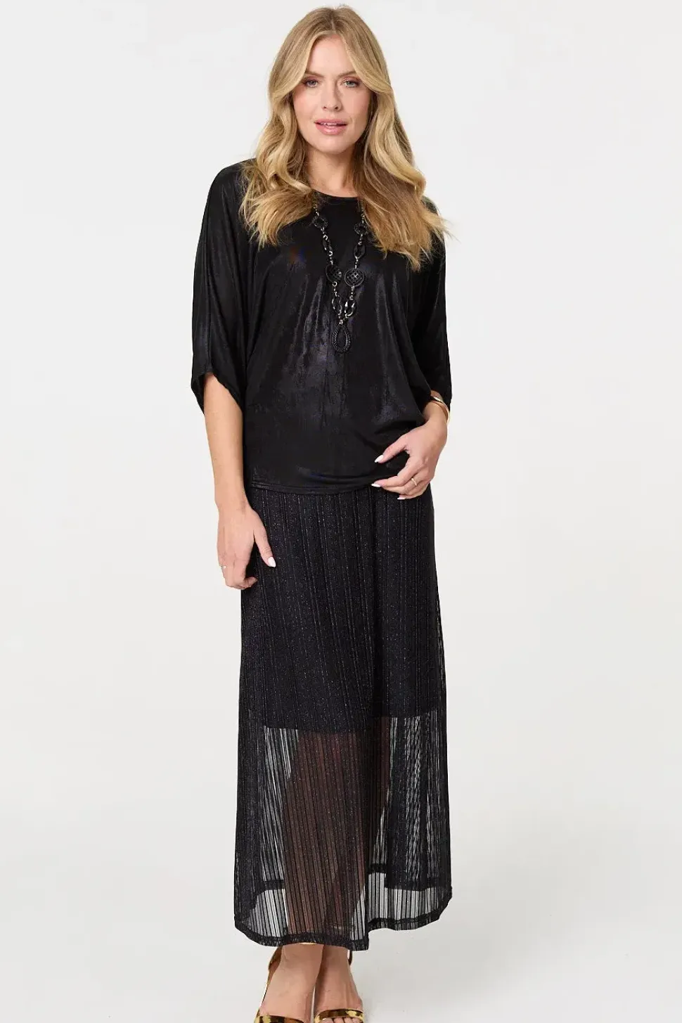 Metallic 3/4 Batwing Sleeve Top