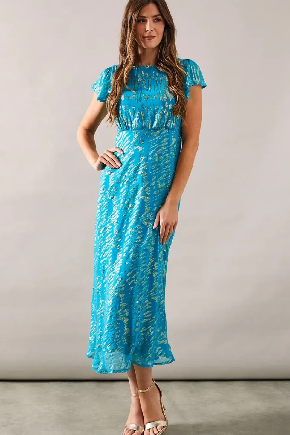 Metallic Bias Midaxi Dress