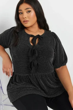 Metallic Bow Front Peplum Top
