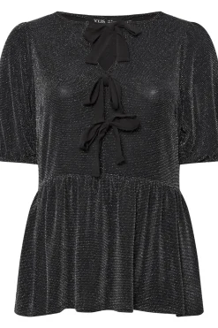 Metallic Bow Front Peplum Top