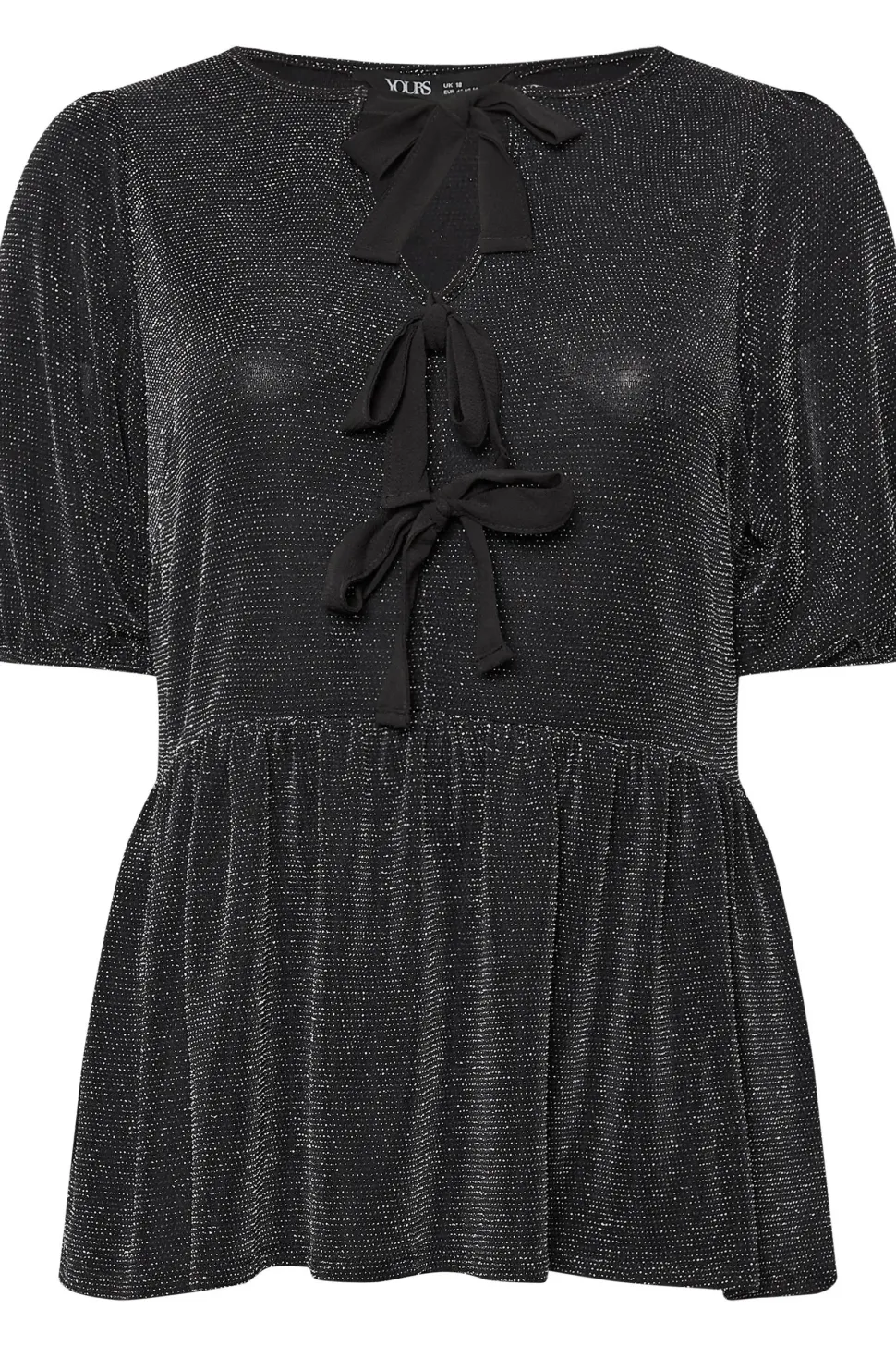 Metallic Bow Front Peplum Top
