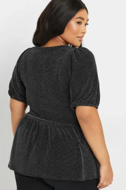 Metallic Bow Front Peplum Top