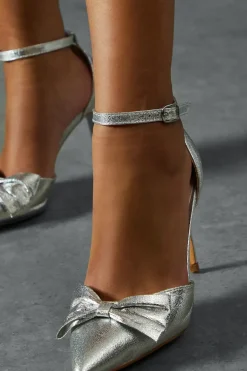 Metallic Bow Pointed Heels
