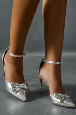 Metallic Bow Pointed Heels