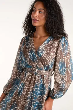Metallic Chiffon Crossover Dress