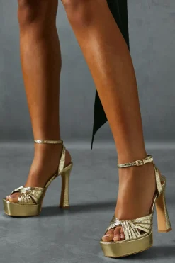 Metallic Croc Twist Platform Heels