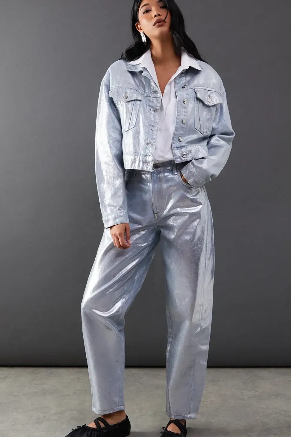 Metallic Denim Boxy Jacket