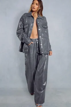Metallic Denim Straight Leg Jean