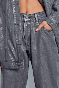 Metallic Denim Straight Leg Jean