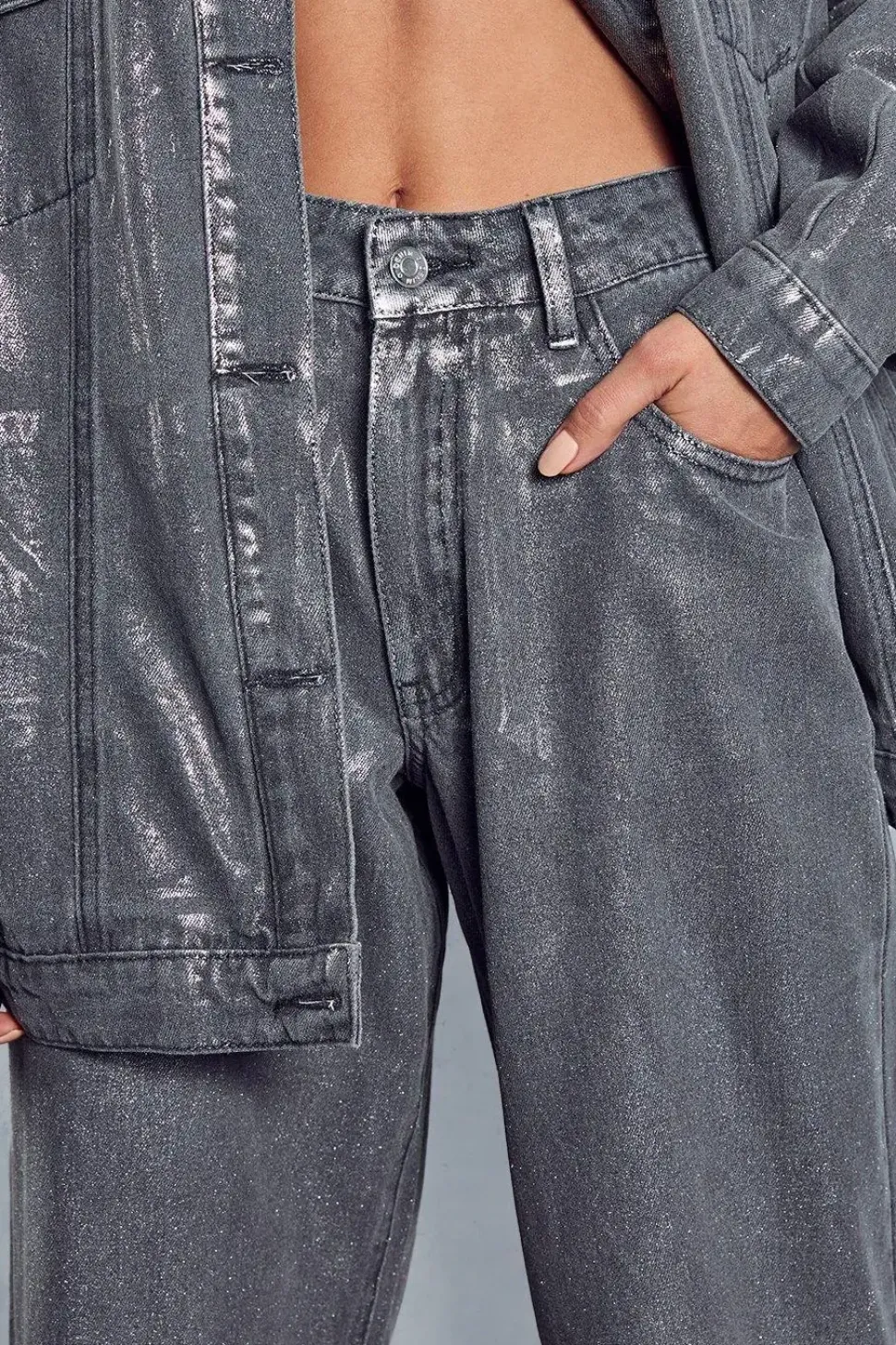 Metallic Denim Straight Leg Jean