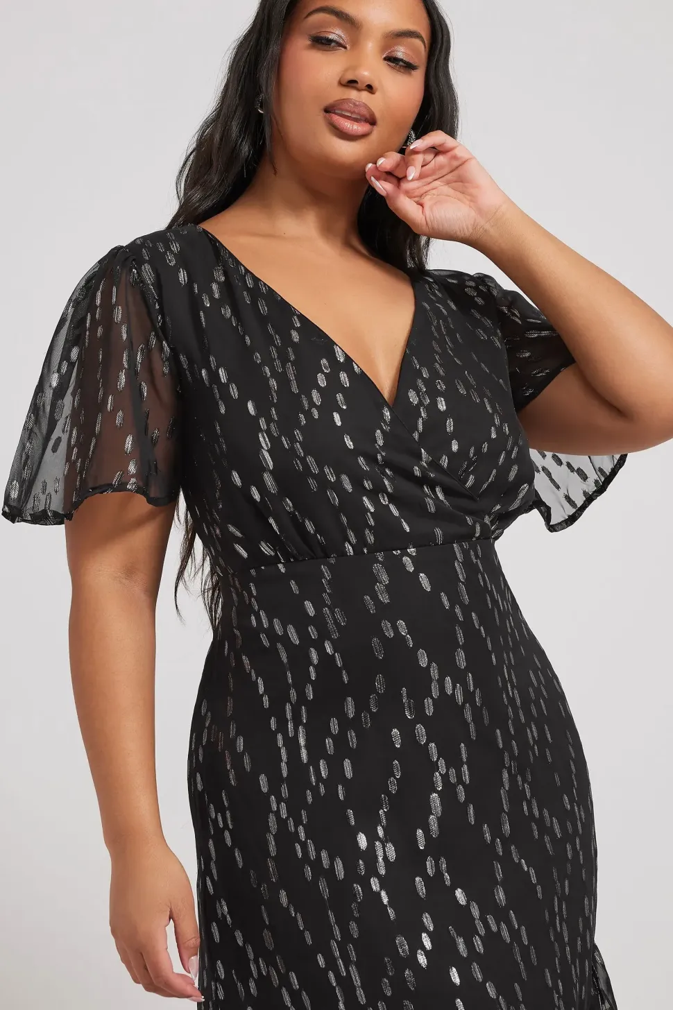 Metallic Dobby Wrap Dress