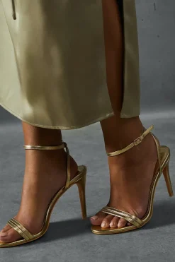Metallic Double Strap Barely There Heels