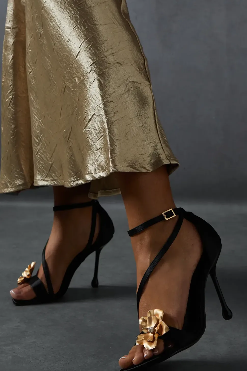 Metallic Floral Barely There Heels