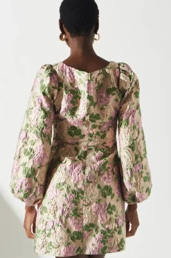 Metallic Floral Jacquard Mini Dress