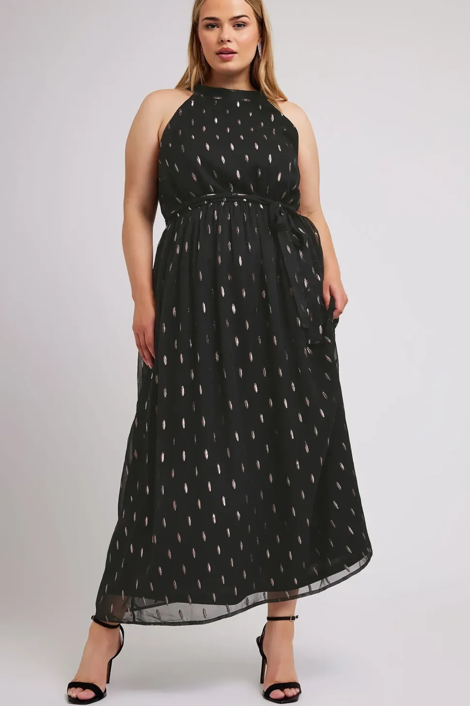 Metallic Halterneck Maxi Dress