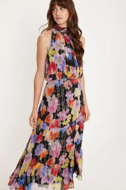 Metallic Halter Neck Midi Dress