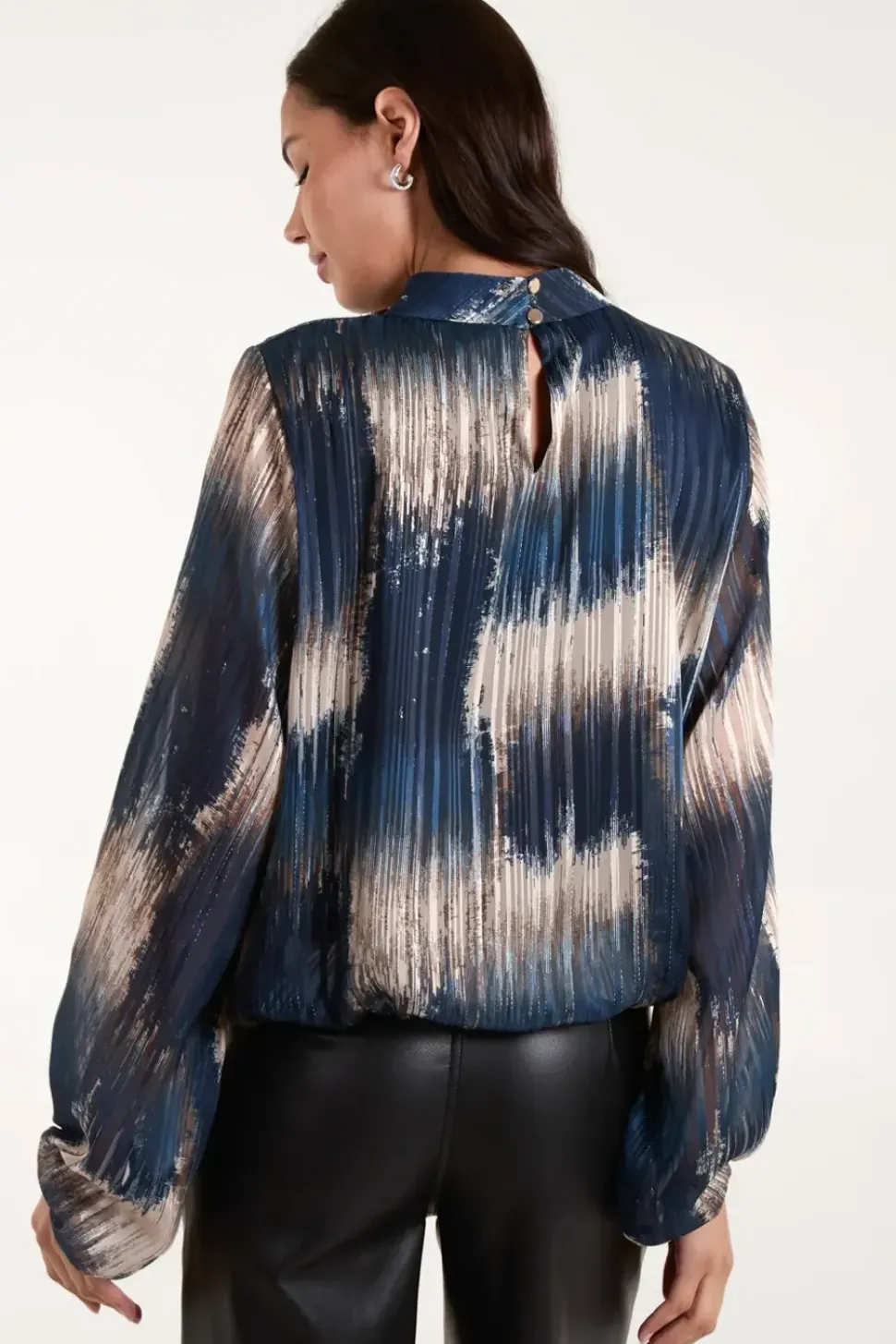 Metallic High Neck Puffball Top
