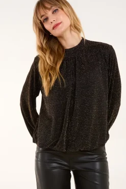 Metallic High Neck Puffball Top
